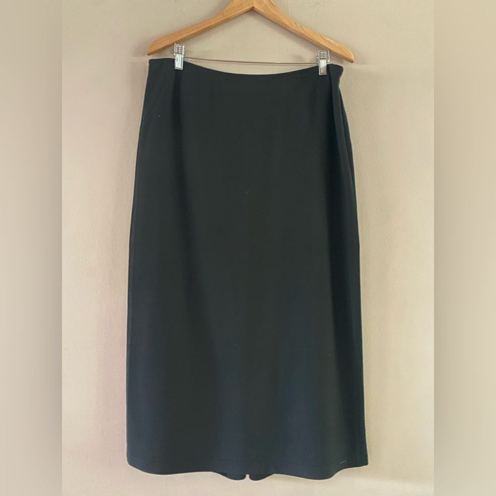 Eileen Fisher Women's Black Wool Blend A-line Midi Long Skirt Side Zip Sz. LARGE